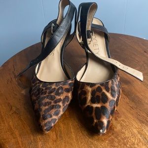 Sole Society Leopard Ankle Strap Kitten Heel